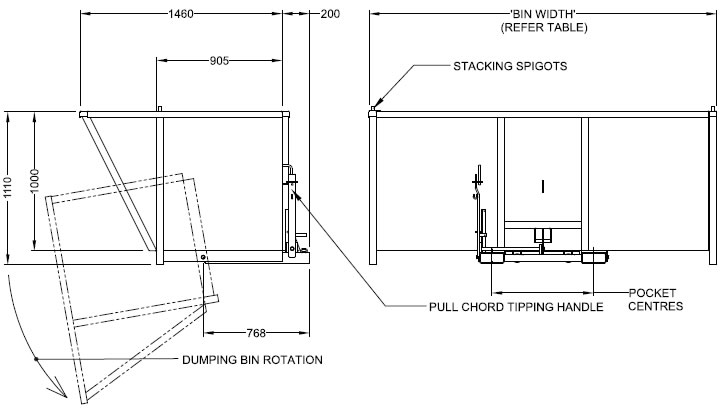 Waste Bins | Large Bulk Forklift Tipping Waste Bin, Tip Up Waste Bins